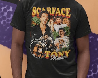 Scarface Vintage 90s Graphic T-Shirt Tony Montana Classic Bootleg USA Classic Great Gift for Retro Crime Movie Lovers