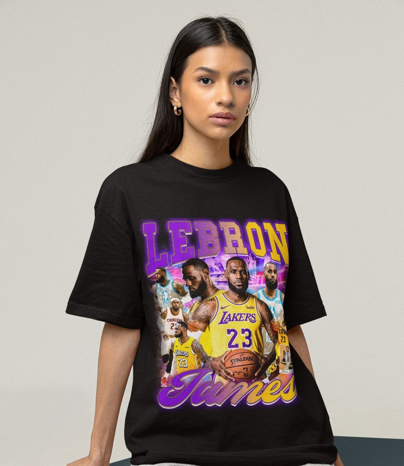 LeBron James 90s Bootleg Style Rap Shirt for Los Angeles Basketball fan Classic Vintage Style Graphic T-Shirt Tee for Men Women Gold Jersey image 1