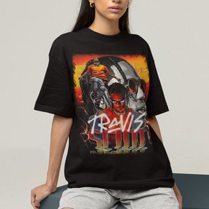 Retro Travis Scott la Flame, Travis Scott Cactus Jack Tee, Bootleg Retro 90s Fans Shirt, Hip Hop Gift for Her Him, Friends Unisex T-shirt zdjęcie 2