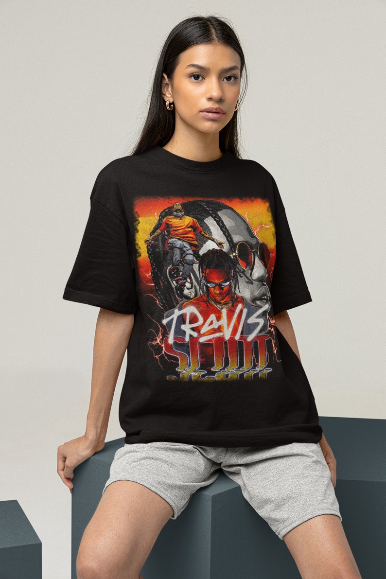 Retro Travis Scott la Flame, Travis Scott Cactus Jack Tee, Bootleg Retro 90s Fans Shirt, Hip Hop Gift for Her Him, Friends Unisex T-shirt zdjęcie 2