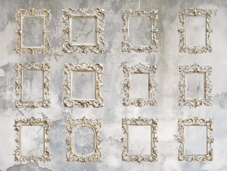 COLLECTION OF SILVER AND WHITE VICTORIAN PNG DIGITAL FRAMES