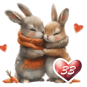 Conjunto de 33 imágenes prediseñadas del Día de San Valentín con animales lindos Fondo transparente Uso comercial - Imágenes PNG XXL Imágenes prediseñadas adorables Parejas de animales