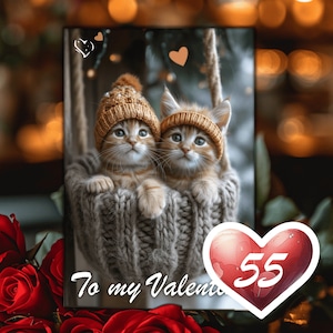 Modèles de cartes postales pour la Saint-Valentin - Chiots et chatons JPG à usage commercial - 55 images téléchargeables XL JPG