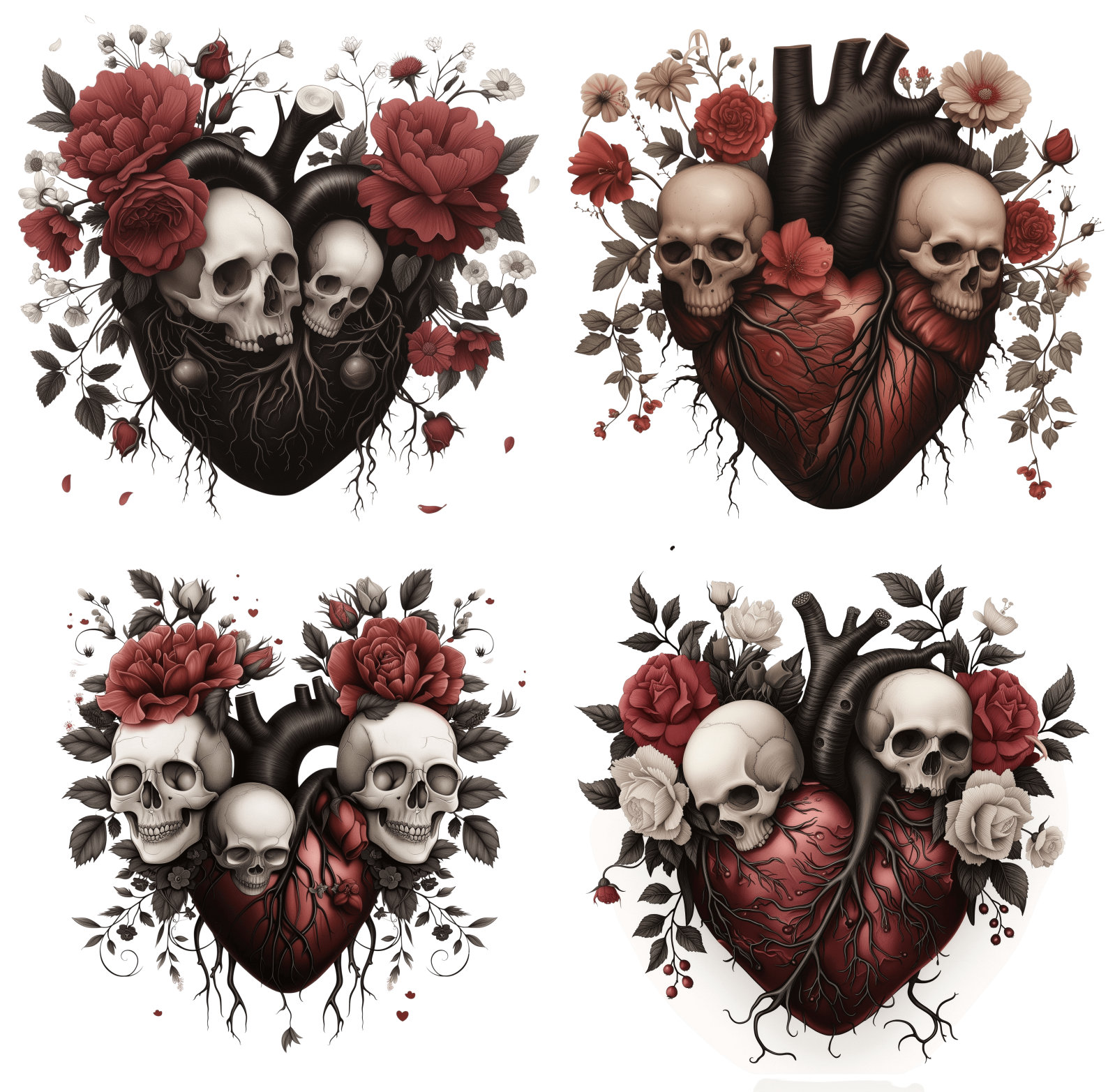 Skulls Heart Roses Gothic Heart Skulls & Roses Clipart: Dark Romance PNG Set (11 Images ...