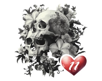 Gothic Skulls & Flowers Clipart: Black and White Serpent PNG Images (Commercial Use)