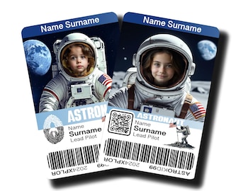 Editable Astronaut ID Badge Templates: Kids Costume Party Stickers (PNG, SVG, Commercial Use) + Free Fast Edit Tool