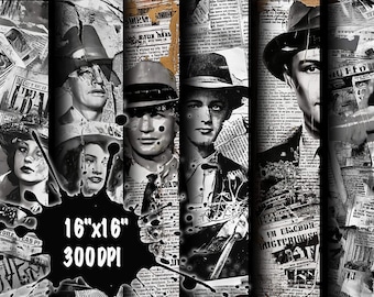 Grunge 50's Digital Paper Pack: Vintage Collage Sheets (Digital Download)