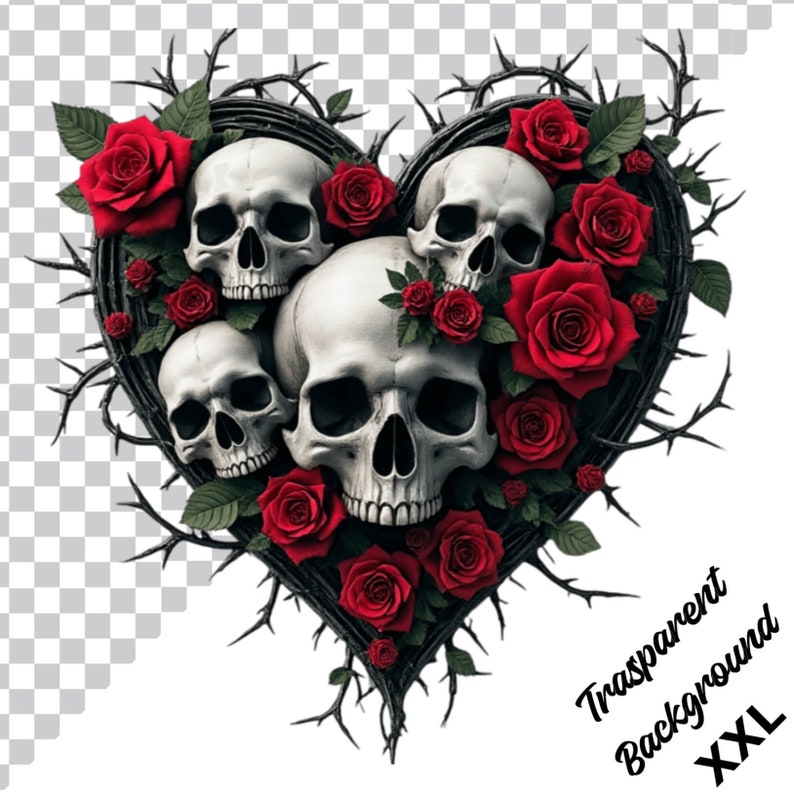 Skulls Heart Roses Gothic Heart Skulls & Roses Clipart: 22 PNG Images (commercial Use) - Etsy