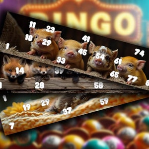 Carte da bingo teneri cuccioli e gattini - Scarica, stampa e gioca a cartelle singole di Bingo x 50! Stampa e riproduci - Download istantaneo - Uso commerciale