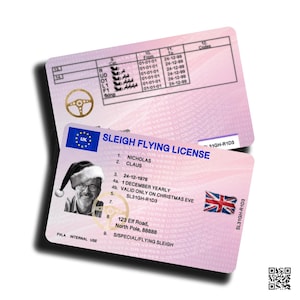 Gepersonaliseerde Santa Claus-rijbewijs Flying License VK-licentie CosPlay Santas-licentie UK Flying-rijbewijs Merry Christmas