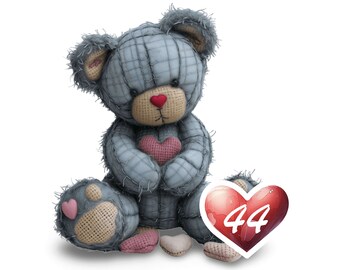Stoff-Teddybär-Clipart-Set: Valentinstag PNG-Illustrationen (44 Dateien)