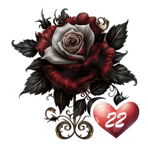 Roses gothiques - Clipart rouge, noir et blanc, lot de 22 images PNG sur fond transparent pour un usage commercial - téléchargement immédiat