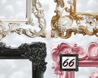 66 Vintage viktorianische PNG Rahmen: Schwarz, Weiß, Gold, Pink (Digitaler Download)