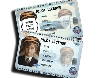 Editable Child Pilot License Template: 9 PNG Files + FREE Fast Edit Tool (Instant Download)