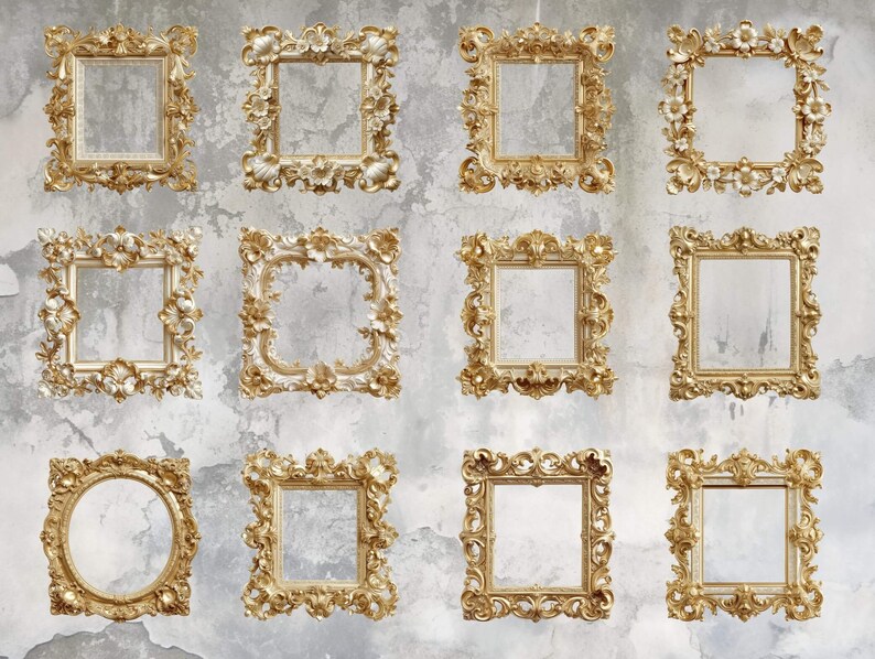 COLLECTION OF GOLD AND WHITE VICTORIAN PNG DIGITAL FRAMES