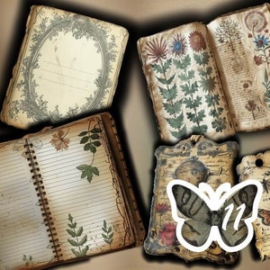 Collezione di carta spazzatura di 55 carte botaniche ispirate a Voynich: stemmi, diari, segnalibri e cartoline vintage. Download istantaneo - Uso commerciale