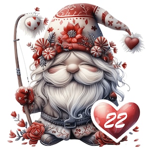 Ensemble de 22 cliparts canne à pêche gonks et gnomes mignons adorables gonks fond Transparent Saint-Valentin Noël Santa Gonk - images XL PNG