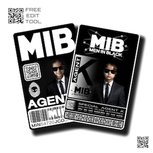 Bewerkbare MIB Agent-badge + gratis bewerkingstool mannen in het zwart ID-badges Png Svg Instant Download Print Cosplay Party Sticker MIB Halloween-kostuum