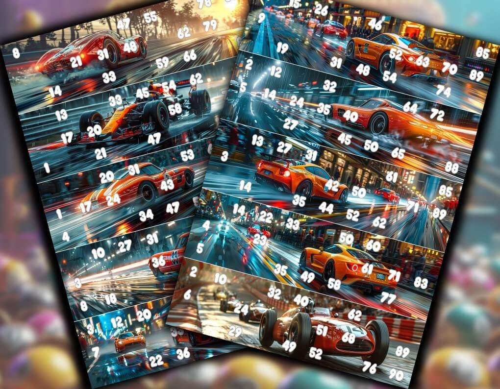 Racing Cars Bingo Cards - Download Print and Play Bingo Single Cards X ...