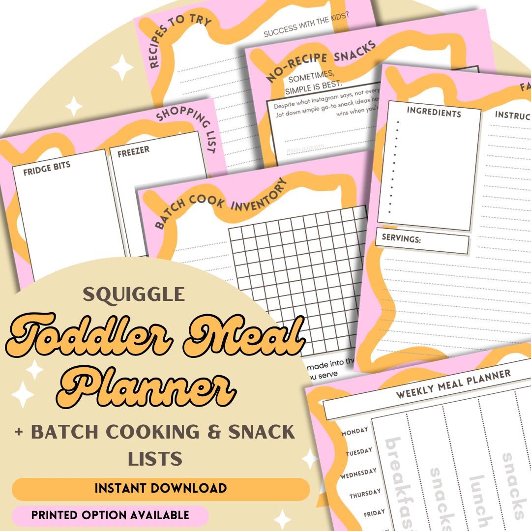 Pink Orange Digital Weekly Meal Planner for Toddlers, Batch Cooking ...