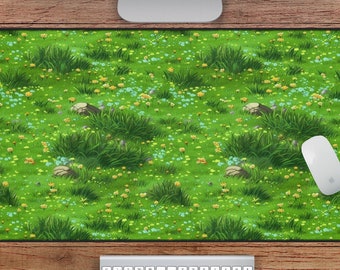 Anime Grass Desk Mat, Gaming Desk Mat for Anime Lovers, Aesthetic Desk Mat Inspired by Anime, Green Anime Desk Mat, Cozy Green Desk Mat