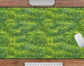 Kawaii Floral Grass Desk Mat, Anime Meadow Desk Mat, Nature Inspired Anime Mouse Pad for Gaming, Aesthetic Anime Desk Mat for Cozy Workspace
