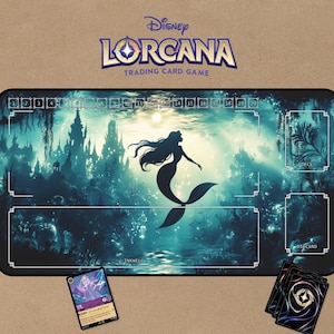 Tapis de jeu Lorcana La petite sirène, tapis de jeu Lorcana Disney, tapis de jeu Lorcana avec zones, tapis de jeu Lorcana Ariel, tapis de cartes Lorcana