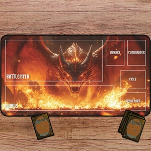 Feuerdrache Krabbeldecke, MTG Platzmatte mit Bereiche, Fantasy Krabbeldecke für Magic The Gathering, Fantasy MTG Schreibtischunterlage, TKG Krabbeldecke, Fantasy Krabbeldecke