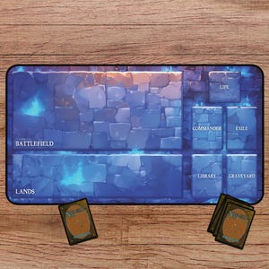 Arcane Wizard Playmat for MTG – Blue Magic Playmat with Zones – Fantasy Sorcerer TCG Mat