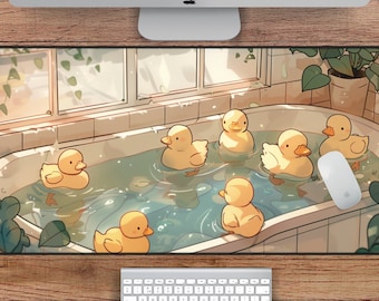 Ästhetische Schreibtischunterlage, süße Ente Lofi Mauspad, süße Kawaii Schreibtischmatte, süße Anime Schreibtischmatte