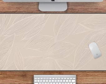 Boho Beige Desk Mat, Nature Inspired Office Decor, Abstract Mousepad, Beige Leaf Desk Mat, Boho Keyboard Mat, Neutral Boho Desktop Mat