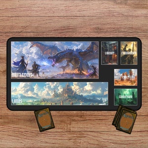 MTG Tischmatte mit Bereiche, Fantasy Playmat für Magic The Gathering, Fantasy MTG Schreibtischunterlage