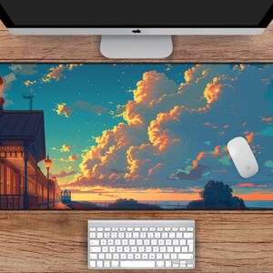 Anime Train Station Desk Mat, Lofi Anime Desk Mat, Lofi Anime Mouse Pad, Ghibli Anime Desk mat, Calm Desk Mat, Large Mouse Pad