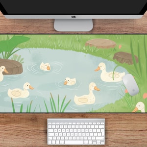 Kawaii Duck Pond Desk Mat - Cute Cartoon Style for Gamers & Nature Lovers - Cute Duck Mouse Pad - Large Nature Desk