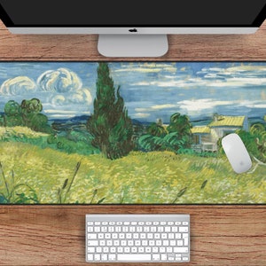 Vincent van Gogh Desk Mat - Green Wheat Field Art Desk Mat, Nature Inspired Desk Mat, Van Gogh Painting Mousepad, Cottagecore Green Desk Mat