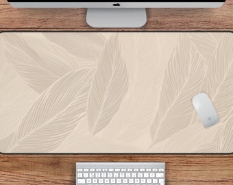 Boho Beige Floral Desk Mat, Beige Line Art Desk Mat, Abstract Beige Plant Desk Mat, Line Art Boho Desk Mat, Cozy Workspace Accessory