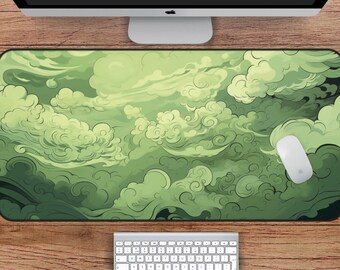 Sage Green Desk Mat, Abstract Cloud Desk Mat, XL Green Desk Mat, Green Cloud Desk Mat, Abstract Anime Desk Mat for Aesthetic Workspace