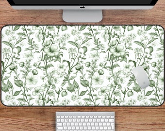 Elegant Sage Green Desk Mat, Green Floral Pattern Desk Mat, Green Floral Desk Mat, Sage Green Mouse Pad, Vintage Pattern Mousepad