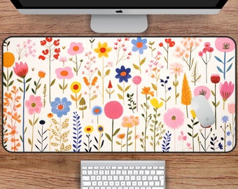 Kwitnąca botaniczna mata na biurko, kolorowa i słodka mata na biurko do kawaii workspace, słodka i kolorowa mata na biurko z kwiatowym wzorem, mata na biurko z motywem kwiatowym