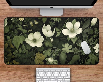 Botanical Art Desk Mat, Nouveau Floral Desk Mat, Sage Green Floral and Plant Detailed Design, Bring Nature to Your Office Space