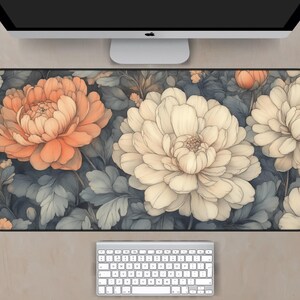 Minimalistic Floral Desk Mat, Boho Floral Desk Mat, Vintage Floral Desk Mat, Floral Mousepad, Large Desk Mat, Extended Mousepad