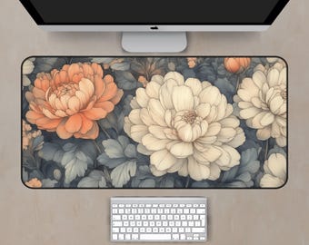 Minimalistic Floral Desk Mat, Boho Floral Desk Mat, Vintage Floral Desk Mat, Floral Mousepad, Large Desk Mat, Extended Mousepad