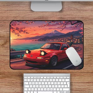 Mazda Miata Desk Mat, Red Car Desk Mat, Miata Mousepad, Retro JDM Car Mouse Pad, Japanese Car Desk Mat – Aesthetic Mat for Car Lovers