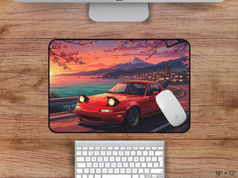 Mazda Miata Desk Mat, Red Car Desk Mat, Miata Mousepad, Retro JDM Car Mouse Pad, Japanese Car Desk Mat – Aesthetic Mat for Car Lovers