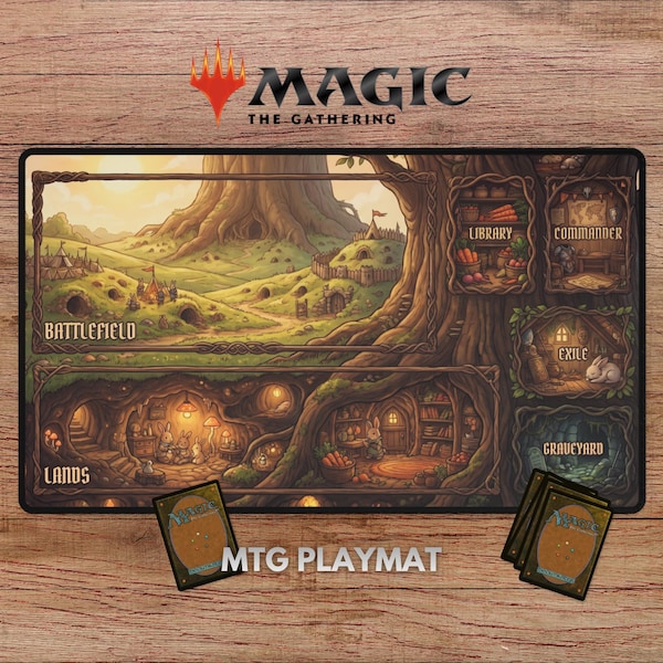 Bunny Kingdom MTG Playmat, Bloomburrow Playmat With Zones, Bloomburrow TCG Playmat, Cute Bunny Playmat, Fantasy Playmat, Commander Playmat
