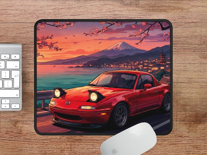 Mazda Miata Desk Mat, Red Car Desk Mat, Miata Mousepad, Retro JDM Car Mouse Pad, Japanese Car Desk Mat – Aesthetic Mat for Car Lovers