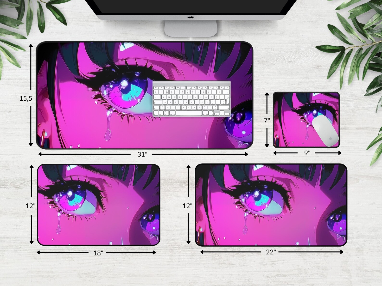 Anime Girl Crying Desk Mat, Japanese Kawaii Gaming Mouse Pad, Purple ...