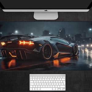 Night Car Desk Mat, Car Lover Gift, Gamer Desk Mat, Gift for him, Car Mouse Pad, Large Office Desk Mat