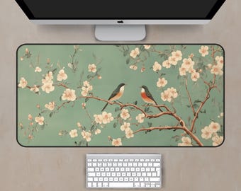 Alfombrilla de escritorio japonesa con diseño de flor de cerezo, alfombrilla de escritorio japonesa verde salvia, árbol de flor de cerezo, alfombrilla de ratón japonesa, decoración de escritorio japonesa