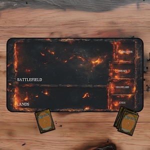 Tapis de jeu en cendres et flammes, tapis de jeu feu pour Magic the Gathering, plateau de jeu MTG avec zones, tapis de jeu cool, tapis de jeu Dark Fantasy, tapis de jeu lave,